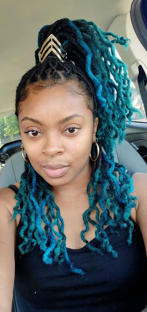 https://m.youtube.com/thebougiehippie Teal Locs, Lock Hairstyles, Black Locs, Dyed Locs, Colored Locs, Funky Hair Colors, Dread Styles, Funky Hair, Loc Inspiration