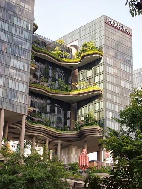 A Daily Dose of Architecture: PARKROYAL on Pickering Hotel Architecture, Green Architecture, Architecture Design Concept, Architecture Old, Sustainable Architecture, Futuristic Architecture, Facade Design, Modern Buildings, Concept Architecture