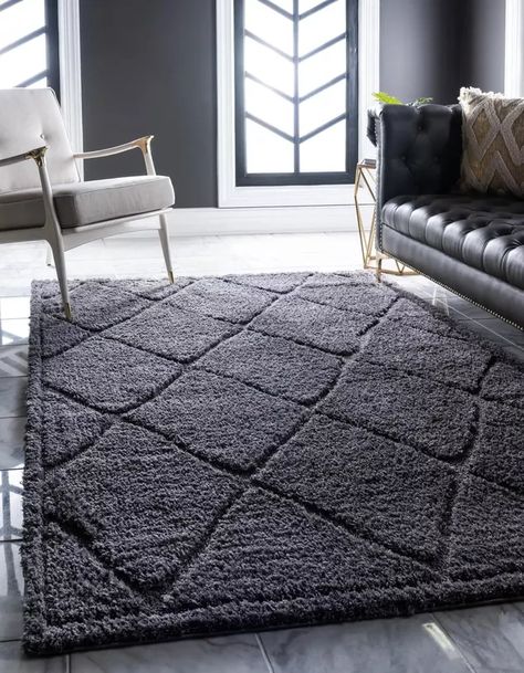 20 Neutral Rugs That Are Anything But Boring | Hunker Grey Shag Rug, Modern Trellis, Grey Couch, Grey Couches, Dark Grey Rug, Modern Moroccan, Large Dining Room, Bed In Living Room, Solid Rugs