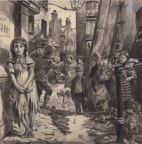 London Slums (Original) (Signed) art by Cecil Doughty at The Illustration Art Gallery London Slums 19th Century, London Slums, Victorian Slums, Victorian Britain, Historical London, 19th Century London, Victorian Photography, Bleak House, Victorian England