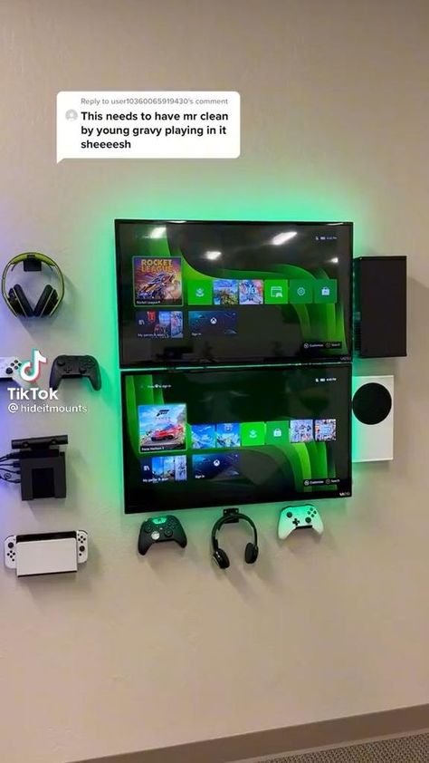 Xbox Room, Playstation Room, Games Room Inspiration, Boys Game Room, Gaming Bedroom, Small Game Rooms, Dj Room, Hangout Room, Boys Bedroom Makeover