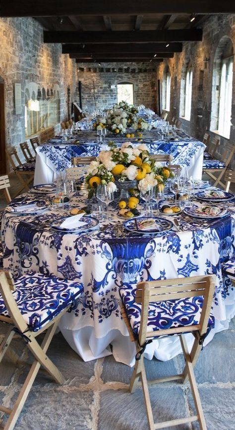 Sicilian Home Interior, Dolce And Gabbana Casa, Blue Birthday Dinner Decor, Sicilian Wedding Theme, Sicilian Villa, Sicilian Decor, Sicilian Wedding, Delicate Aesthetic, Italian Theme