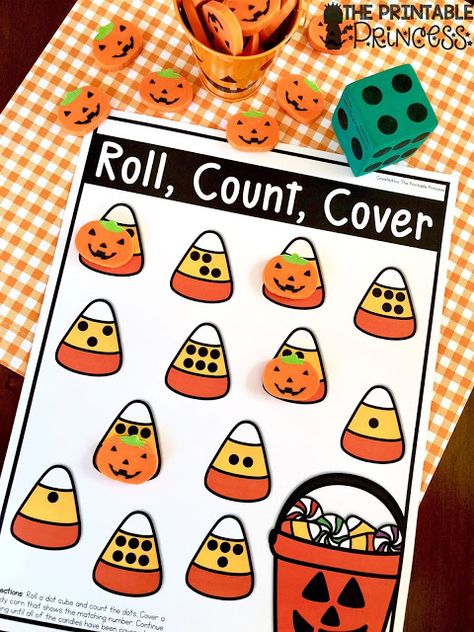 Halloween Counting and Subitizing Freebie Halloween Math Games, Halloween Math Centers, Halloween Counting, Roll And Cover, Halloween Centers, Halloween Math Activities, Halloween Lesson, Printable Princess, Halloween Kindergarten