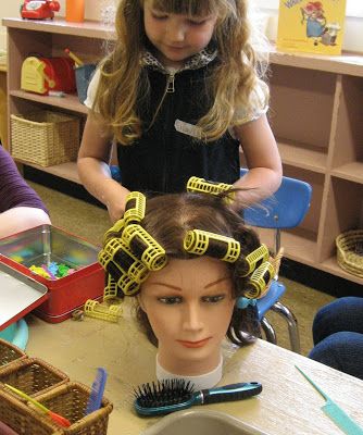 StrongStart: Hair Salon Dramatic Play Center Hair Salon Dramatic Play, Salon Dramatic Play, Tying Shoes, Dramatic Play Themes, Teaching Boys, Role Play Areas, Prop Box, Play Corner, Dramatic Play Preschool