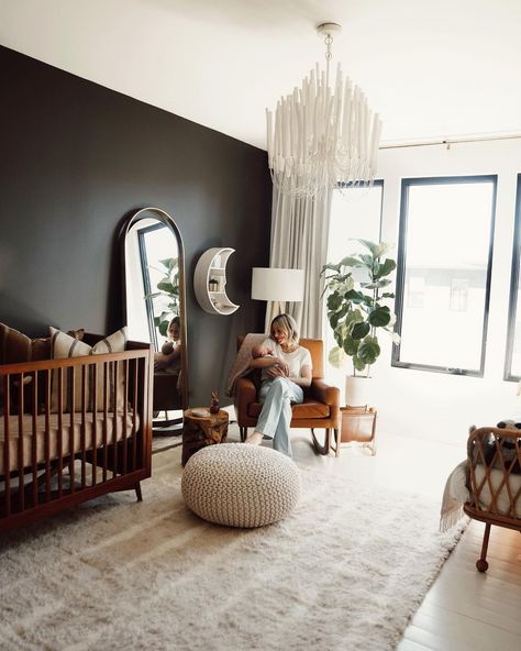 Mary Lawless Lee on Instagram: “NURSERY REVEAL!! Excited to finally share Indie's room with you guys. By far one of my favorite interior projects to date. From day one I…” Eclectic Nursery Boy, Indie Nursery, Dark Wood Nursery, Dark Nursery, Brown Crib, Mid Century Nursery, Brown Nursery, Eclectic Nursery, Wood Nursery