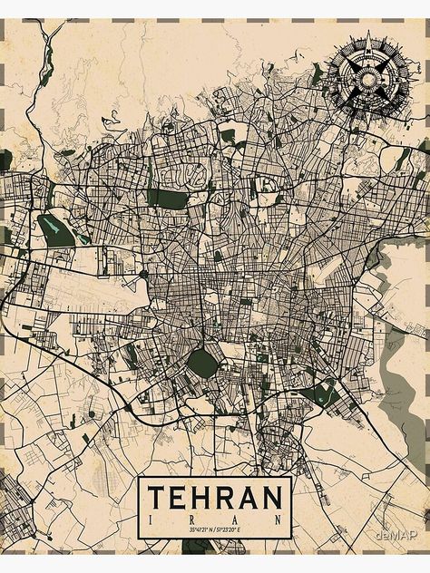 "Tehran City Map of Iran - Vintage" Poster by deMAP | Redbubble Tehran Map, Old Tehran, Iran Vintage, Iran Poster, Map Of Iran, City Map Drawing, Maps Illustration, City Maps Illustration, Vintage Iran