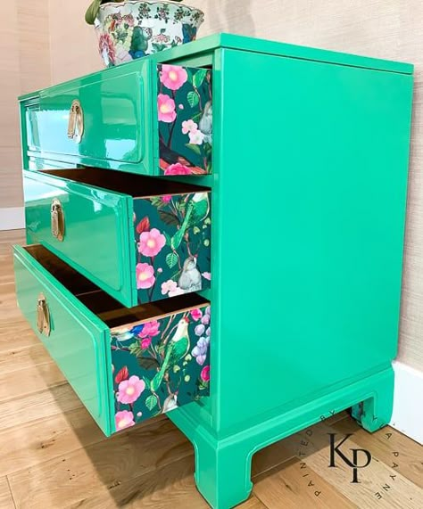 Wallpaper On Drawer Sides, Drawer Refurbished Ideas, Wallpaper Inside Dresser Drawers, Wallpaper In Furniture, Wallpaper Covered Furniture, Refurbished Dresser With Wallpaper, How To Use Peel And Stick Wallpaper On Furniture, Peel And Stick On Dresser, Vinyl On Furniture Ideas