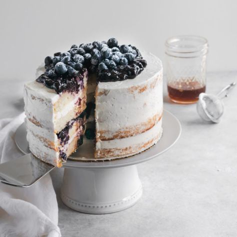 Earl Grey Cake with Blueberry Compote - Cambrea Bakes Naked Cake Design, Cambrea Bakes, Earl Grey Cake, Grey Cake, Bad Cakes, Vanilla Bean Frosting, Blueberry Compote, Lime Cheesecake, Meringue Buttercream