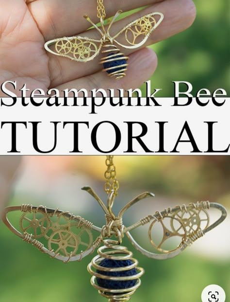 Beads And Wire Rings, Diy Wire Animals, Wire Bees Diy, Wire Insects How To Make, Steampunk Jewelry Ideas, Wired Jewelry Diy, Bee Jewelry Diy, Wire Bee, Steampunk Bee