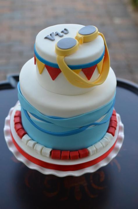 Everyone in the pool! - Cake by Elisabeth Palatiello Swim Cake Ideas, Swimming Cake Ideas, Swimmers Cake, Swimmer Cake, Swim Cake, Pool Cakes, Pool Birthday Cakes, Swimming Pool Cake, Swimming Cake