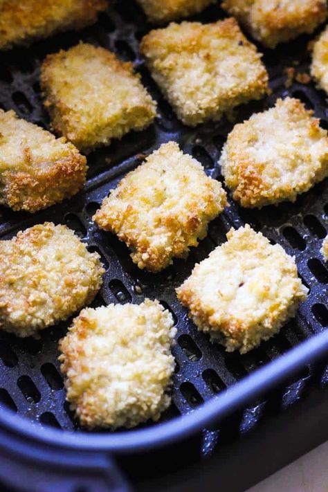 air fryer pork chop bites covered in panko Parmesean Crusted Pork Chops, Parmesean Pork Chops, Air Fryer Pork Chop Bites, Pork Nuggets, Air Fryer Recipes Pork Chops, Pork Chop Bites, Air Fry Pork Chops, Pork Cutlet Recipes, Air Fryer Recipes Pork