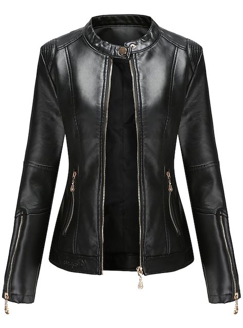 Leather Jackets Online, Womens Moto Jacket, Casual Leather Jacket, Faux Leather Coat, Coat Women Fashion, Long Winter Coats, Jeans Material, Black Zip Ups, Coat Women