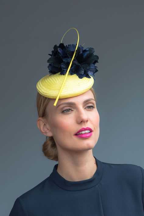 Handcrafted in our London studio.Straw cocktail hat with feathers and quill.Secured with an elastic and comb. Colour: Yellow/Navy.Base-17cm diameter.1 in stock. Delivered in 3-5 business days. Sent free within the UK. Includes a Black Dressy Hats, Low Chignon, Vintage Veils, Pretty Hats, Sinamay Hats, Race Wear, Occasion Hats, Ladies Hats, Hats And Fascinators