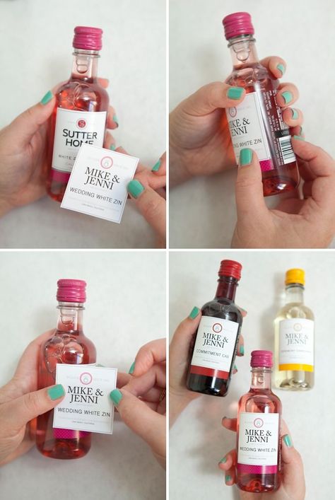 DIY mini-wine bottle wedding favors with FREE label downloads!: Bottle Wedding Favors, Wine Bottle Wedding Favors, Mini Wine Bottle Favors, Wine Bottle Favors, Vintage Wedding Favors, Wedding Wine Bottles, Favors Ideas, Mini Wine Bottles, Wedding Bottles