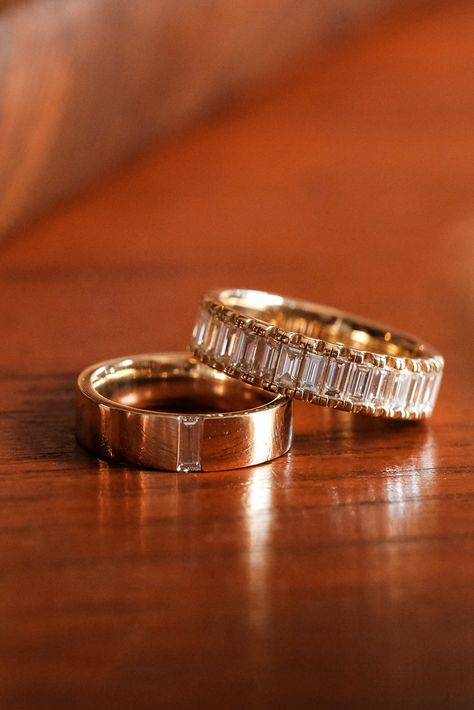 Column Baguette Ring, Couple Wedding Rings Marriage Gold, Husbands Ring, Baguette Rings, Baguette Wedding Rings, Engagement Rings And Wedding Rings, Mens Wedding Rings Gold, Minimalist Wedding Rings, Engagement Ring For Him