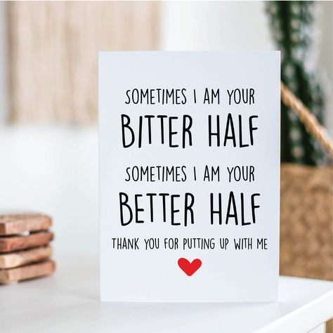 "Funny Anniversary Card for Husband / Wife Add the following to the cart for that added special message inside the card: https://www.etsy.com/listing/707631167/add-a-personalization-to-an-existing --------- FEATURES --------- ★ Printed on high quality, FSC certified paper ★ We use heavyweight bright white matte card stock ★ Insides- Blank or Customized with your message ★ Size A7 (5\"\" x 7\"\"). ★ White seal-able envelope included ★ Cards are folded intentionally offset to allow a slight overha Husband Birthday Card Handmade Funny, Personalized Message For Him, Happy Wedding Anniversary My Love, Funny Quotes For Husband From Wife, Love Quotes For Him Husband Funny, Happy Anniversary Husband Funny, Funny Anniversary Cards For Husband, Happy Birthday Husband Quotes Funny, Happy Anniversary To My Husband Funny