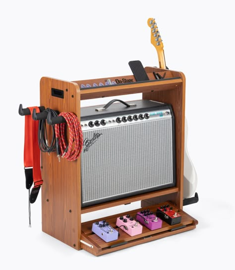 On-Stage’s new GWS5000 Guitar Workstation keeps an electric or bass guitarist’s gear safely organized, on display and at the ready. This combination… Guitar Amp Stand, Amp Stand, Guitar Storage, Homemade Instruments, Guitar Rack, Guitar Room, Guitar Stands, Guitar Cable, Acoustic Guitar Strings