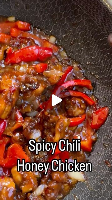 Jane Miracle on Instagram: "Spicy Chili Honey Chicken  Better than take out  Sauce :  1. 8 teaspoons dark soy sauce  2. 4 tablespoons honey  3. 3 tablespoons sweet chili sauce  4. 2 tablespoons sriracha sauce  5. 1 teaspoon chili flakes  6. 1 teaspoon corn starch  7. 1 tablespoon water   1. 1.5-2 pounds - 5-6 chicken thighs  2. 2 teaspoons sambal chili sauce  3. 1 tablespoon sriracha sauce  4. 1 tablespoon chili powder  5. 1/4 cup low sodium soy sauce  6. 1/2 cup corn starch   1. One red bell pepper sliced  2. 1/2 onion diced  3. 8-10 garlic minced  4. 1 tablespoon ginger minced- optional  5. Garnish - cilantro- optional   1. Put all sauce ingredients into a bowl mix and set aside.  2. Cut chicken thighs into small pieces.  3. Add all chicken seasoning and cornstarch.  4. Slice onions, gar Chili Honey Chicken, Chili Honey, Homemade Chinese Food, Dark Soy Sauce, Spicy Chicken Recipes, Chinese Cooking Recipes, Tasty Recipes Videos, Honey Chicken, Healthy Homemade Recipes