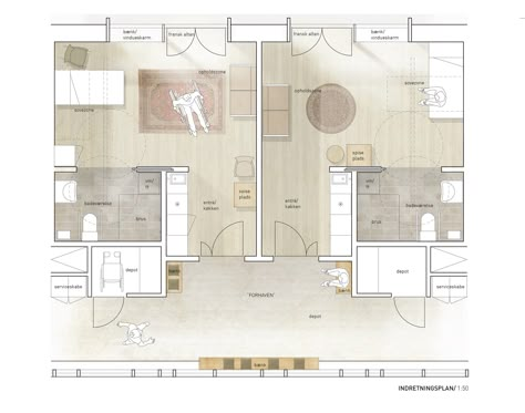 Hornbæk Plejehjem | JJW ARKITEKTER Nursing Home Interior Design, Nursing Home Floor Plan, Elderly Home Design, Hospital Presentation, Elderly Center, Nursing Home Design, Elderly Care Center, Senior Living Apartments, Senior Living Interior Design