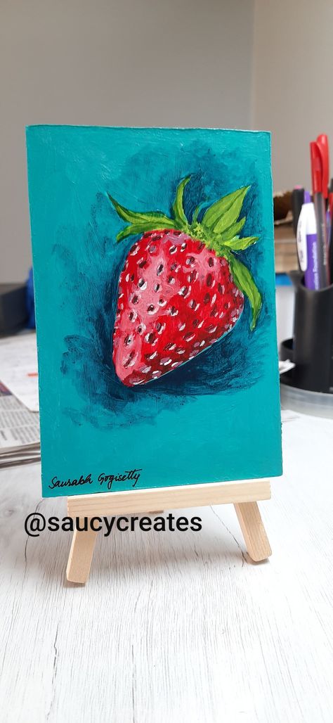 Strawberry Painting Ideas, Strawberry Painting Easy, Strawberry Acrylic Painting, Strawberry Painting, Strawberry Crafts, Cherries Painting, Fruits Art, Strawberry Kitchen, Strawberry Art