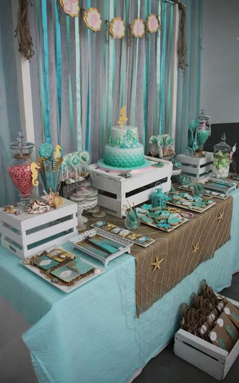 Sea Birthday Party Ideas, Gender Neutral Baby Shower Themes, Ocean Baby Showers, Sea Party Ideas, Under The Sea Birthday Party, Ocean Birthday, Under The Sea Birthday, Sea Baby Shower, Sea Birthday Party