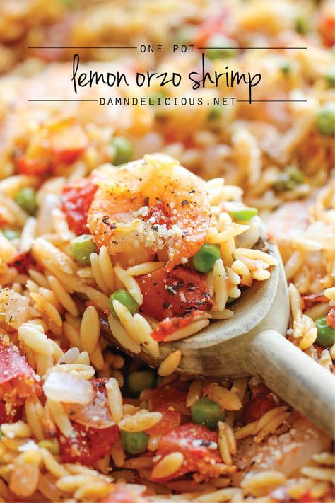 One Pot Lemon Orzo Shrimp - Damn Delicious Orzo Shrimp, Easy Beef And Broccoli, Lemon Orzo, One Pot Dinners, Dinners To Make, Easy One Pot Meals, Shrimp Dishes, Easy Pasta Recipes, Easy Pasta