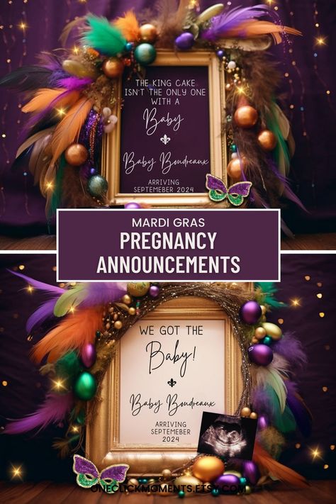 Cajun Gender Reveal, Mardi Gras Baby Announcement, Wesley Chapel Florida, February Baby, Gender Reveals, Pregnancy Announcements, King Cake, Baby Gender Reveal, Good Times Roll