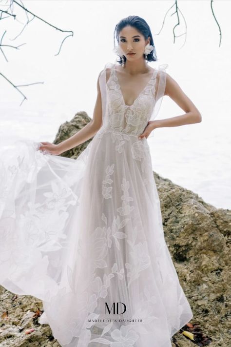 Drizzle  by Watters is a Dreamy A-Line Wedding Dress with Botanical Lace and Dainty Bow Straps. Wedding Dress Spring, Feminine Wedding Dress, Willowby By Watters, Bow Straps, Full Gown, Dreamy Wedding Dress, Dress Feminine, Feminine Wedding, Organza Wedding Dress