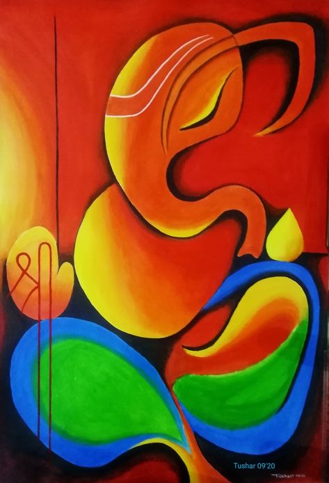 Lord Ganesha acrylic painting on canvas🖌️ by Tushar Suryawanshi☀️ size: 56x38cm #ganesha #ganpati #artist #painting #acrylicpainting Ganpati Paintings Acrylics, Bappa Painting, Ganesha Acrylic Painting, Ganpati Paintings, Art Interior Paintings, Diwali Painting, Morden Art, God Painting, Ganesha Drawing