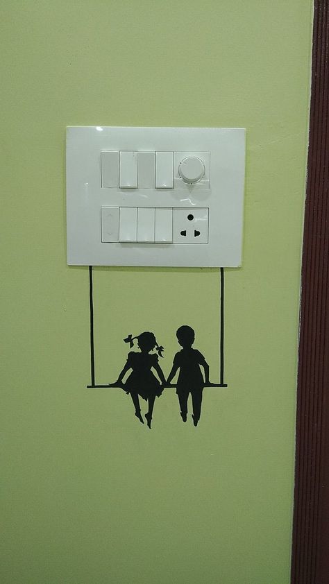 simple wall art diy paint Power Outlet Painting, Wallpaintings Ideas Bedroom, Swichbord Drawing, Switch Board Art Ideas Easy, Wall Drawing Ideas Bedroom, Wallpaintings Ideas, Penting Art, Switchboard Painting, Switch Board Art