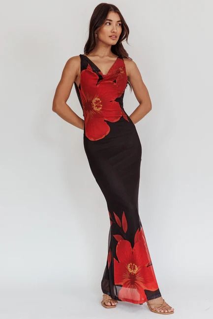 Shop the Cassiopeia Open Back Maxi Dress Hibiscus Black | Selfie Leslie Black Selfie, Selfie Leslie, Open Back Maxi Dress, Backless Maxi Dresses, Iron Material, Cowl Neckline, Basic Dress, Special Birthday, The Red Carpet