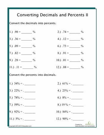 Worksheets: Converting Percents to Decimals Percentages Math Worksheets Grade 6, Decimals To Percents, Percentages Math, Math Student, Teaching Decimals, Decimals Worksheets, Math Decimals, 4th Grade Math Worksheets, Sixth Grade Math