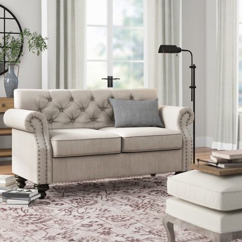 Traditional Living Rooms, Tufted Loveseat, Solid Wood Design, French Country Living Room, Rolled Arm Sofa, Wayfair Furniture, Traditional Living, Convertible Sofa, Furniture Pieces