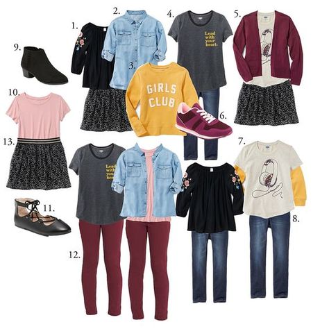 Back to School Tween Girl Capsule Wardrobe #backtoschooloutfit #holidayoutfit #birthdayoutfit #partyoutfit #minifashionista #stylemini #instakids #fashionkids #toddlerfashion #bigkidstyle #teenfashion #Valentinesday #toddlervalentinesdayoutift #amazonfashion Jade Clothes, Cute High School Outfits, Outfits For Back To School, Middle School Fashion, Madison Style, Project 333, Chloe Fashion, Preteen Fashion, Fall Sewing