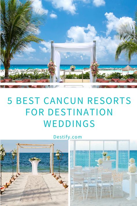 5 Best Cancun Resorts For Destination Weddings. Cancun is famous for its lively Hotel Zone and vibrant nightlife, which makes it a wonderful destination wedding location for couples looking to party the night away with their guests. With a variety of atmospheres to choose from, here are our picks for the 5 best Cancun resorts for destination weddings. Cancun Wedding Colors, Trs Coral Hotel Cancun Wedding, Wedding In Cancun, Dreams Natura Cancun Wedding, Best Cancun Resorts, Cancun Wedding Venues, Hard Rock Cancun, Wedding Jamaica, Cancun Destination Wedding