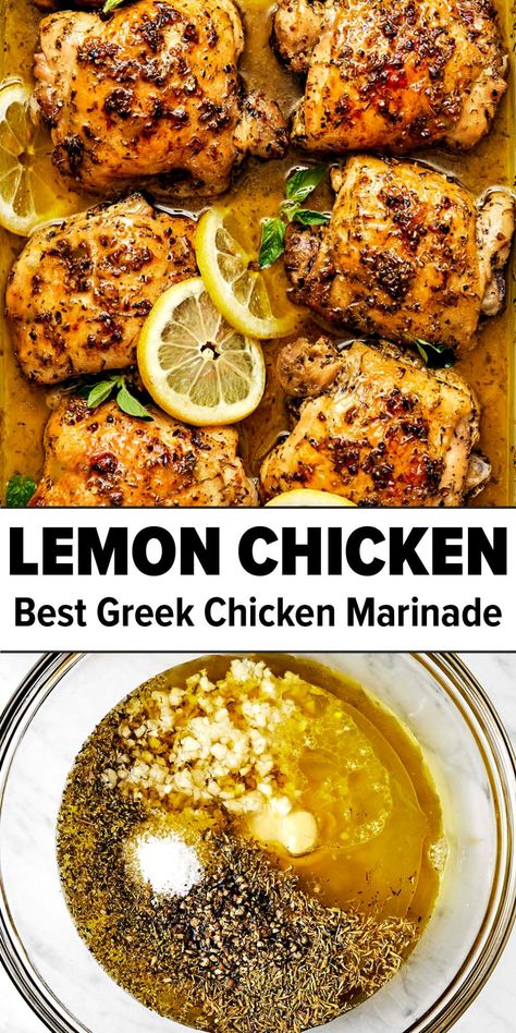 Mediterranean Lemon Chicken Recipes, Greek Lemon Chicken Bowls, Lemon Thigh Chicken, Chicken Thigh Recipe Healthy, Greek Inspired Lemon Chicken, Athenian Chicken Recipes, Greek Chicken With Couscous, One Pan Meal Prep For The Week, Chicken Lemonato Authentic Greek Recipes