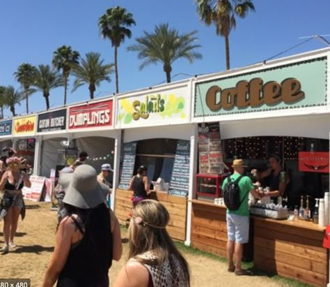 Coachella Signage, Coachella Food, Music Festival Food, Food Festivals Event, Tennis Court Design, Food Court Design, Food Vendor, Modern Restaurant Design, Porter Robinson