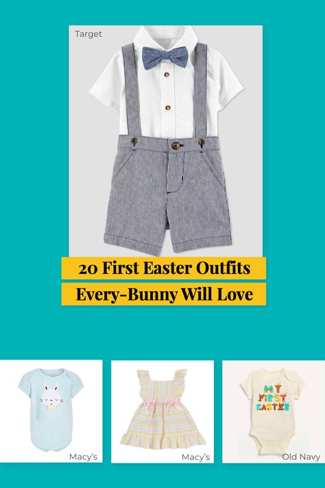 We've found dressy options, like frilly dresses and bow-tie shirt and suspender sets, to the bunny-themed sweatshirts and chick onesies. Whatever direction parents go in for first Easter clothing, it'll be cute, we guarantee it. Suspender Sets, Easter Clothing, Go To Church, Bow Tie Shirt, Frilly Dresses, Suspenders Set, Easter Inspiration, Tie Shirt, Easter Outfit