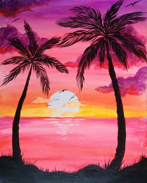 I am going to paint Sunset Palms at Pinot's Palette - Ellicott City to discover my inner artist! Paint Nite, Easy Canvas Painting, Pretty Landscapes, Acrylic Painting Tutorials, 수채화 그림, Canvas Ideas, Paint And Sip, Night Painting, Sunset Painting