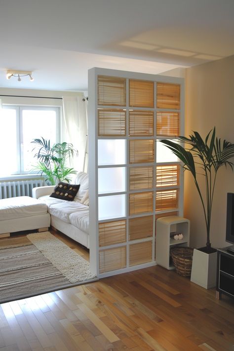 Room Divider Baby Nursery, Renter Friendly Studio Divider, Divide Big Living Room, Dresser As Room Divider, Tv As Room Divider, Lounge Divider Ideas, Fake Wall Ideas Room Dividers, Ikea Wall Divider, Kallax Room Divider Ideas Bedroom