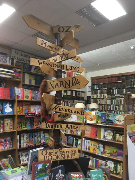 This beautiful signpost to childhood adventure in my local bookstore Bookshop Café, Bookstore Design, Direction Sign, St Gerard, Library Cafe, Bookstore Cafe, Dream Library, Beautiful Library, Organized Home