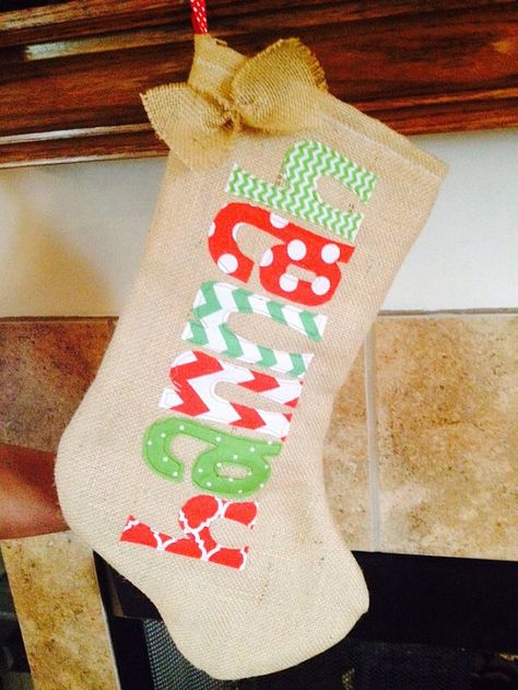 Burlap stockings Appliqued Christmas by BeautifulLiberation Burlap Stockings, Personalized Stocking, Personalized Christmas Stocking, Personalized Stockings, White Fleece, Christmas Stockings Personalized, Holiday Baby, After Christmas, Dec 1