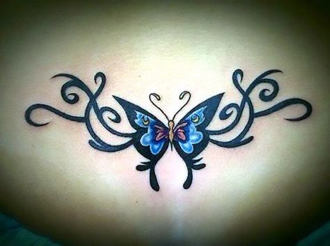 Cute and sexy blue butterfly on the lower back. A simple but beautiful tattoo symbol of freedom and love. . Color: Blue. Tags: First, Cute, Easy, Sexy, Elegant Tattoo On The Back, Tattoo Sonne, Lower Back Tattoo Designs, Girl Back Tattoos, Small Butterfly Tattoo, Back Tattoos For Guys, Celtic Tattoos, Back Tattoo Women, Up Tattoos