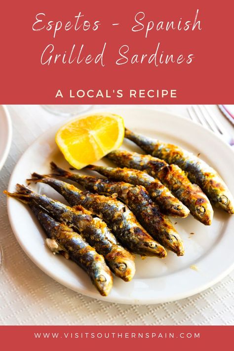 Are you in the mood for Espetos, the Spanish grilled sardines? You can learn here how to prepare sardines the way Spaniards do it. As the warm season is around the corner, this grilled sardines recipe is just perfect for a barbeque dinner party. The Spanish grilled sardines are easy to make and are done in just 20 minutes but you will be amazed how good they are. These grilled sardines are crispy, smokey, and finger-licking good. #espetos #grilledsardines #spanishsardines #sardines #andalucia How To Eat Sardines, Sardines Recipe, Spanish Tapas Recipes, Grilled Mackerel, Grilled Sardines, Chicken Croquettes, Spanish Appetizers, Sardine Recipes, Spain Food