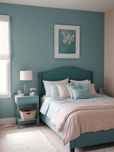 Accent Wall Girls Bedroom, Girls Teal Bedroom, Teal Kids Bedroom, Teal Accent Wall Bedroom, Teal Girls Bedroom, Teal Accent Wall, Teal Girls Room, Girls Bedroom Teal, Pink And Teal Bedroom