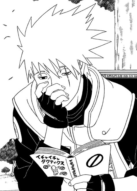 Kakashi reading An Anime, Anime Character, Naruto, Black And White, Anime, White, Black