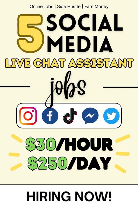 5 Social Media Live Chat Assistant Jobs | Online Jobs | Side Hustles | Earn Money Entry Level Jobs, Earn Money Fast, Earn Money Online Fast, Jobs Online, Job Search Tips, Make Easy Money, High Paying Jobs, Online Job, Writing Jobs