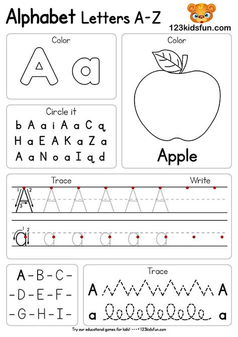 Free Alphabet Practice A-Z Letter Worksheets | 123 Kids Fun Apps Prekindergarten Worksheets, Letter Worksheets Kindergarten, Free Printable Alphabet Worksheets, Letter Worksheets For Preschool, Printable Alphabet Worksheets, Preschool Activities Printable, خريطة ذهنية, Numbers Worksheet, Abc Worksheets