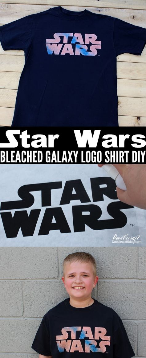 Star Wars Shirt Ideas, Shirt Bleaching, Galaxy Logo, Freezer Paper Stenciling, Star Wars Diy, Blue Crafts, Star Wars Logo, Shirt Diy, Shirt Hair