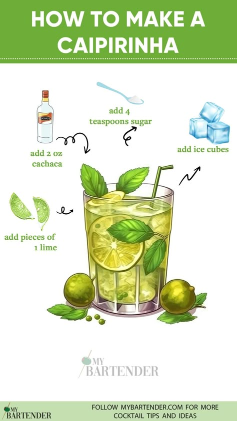 Transport your taste buds to the lively streets of Brazil with our irresistible Caipirinha recipe! 🇧🇷🍹 Crafted with the finest Cachaça, muddled limes, and a touch of sweetness, this iconic cocktail is a celebration of bold flavors. Elevate your mixology game and toast to the spirit of Brazil. Cheers to the vibrant and lively world of homemade Caipirinhas! 🌞🌿 #Caipirinha Brazilian Cocktails, How To Make Caipirinha, Lime Cocktails, Caipirinha Recipe, Cachaca Cocktails, Brazilian Drink, Brazilian Cocktail, Cocktails Ideas, Caipirinha Cocktail